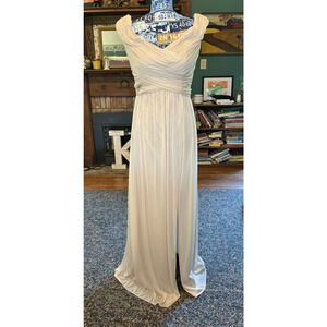 David's Bridal Celebrate Bridesmaid/Party‎ Dress Champagne Long Mesh Size 6 NWT
